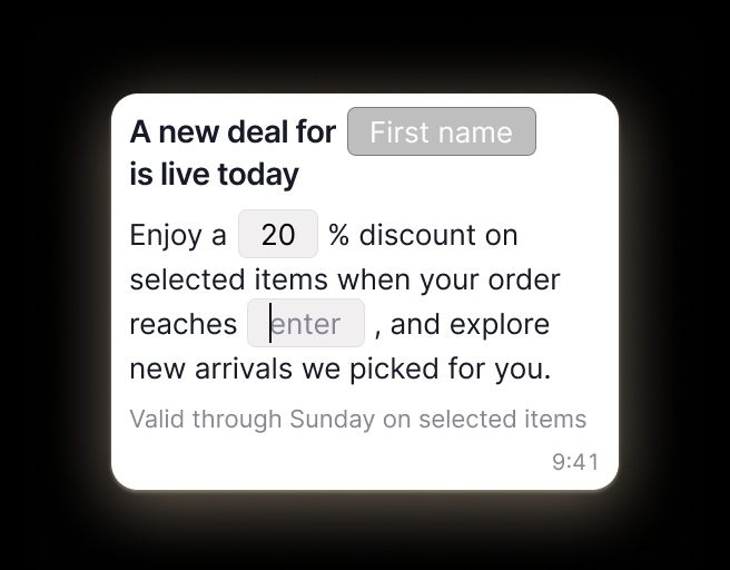 An example of setting variables in a message for WhatsApp bulk messaging.