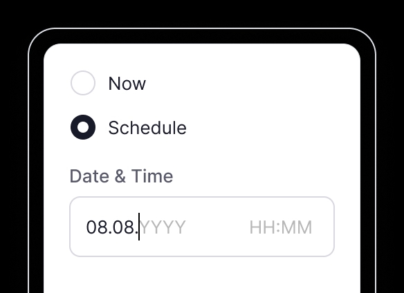 A form of setting an appropriate date and time for bulk messaging in WhatsApp.
