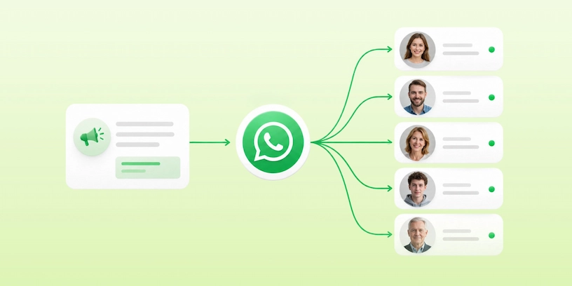 Иллюстрация отправки сообщения в WhatsApp разным получателям.