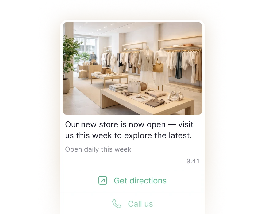 A WhatsApp broadcast with an image, text, and an action button