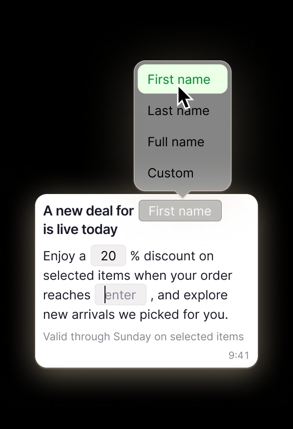 An example of setting variables in a message for WhatsApp bulk messaging.