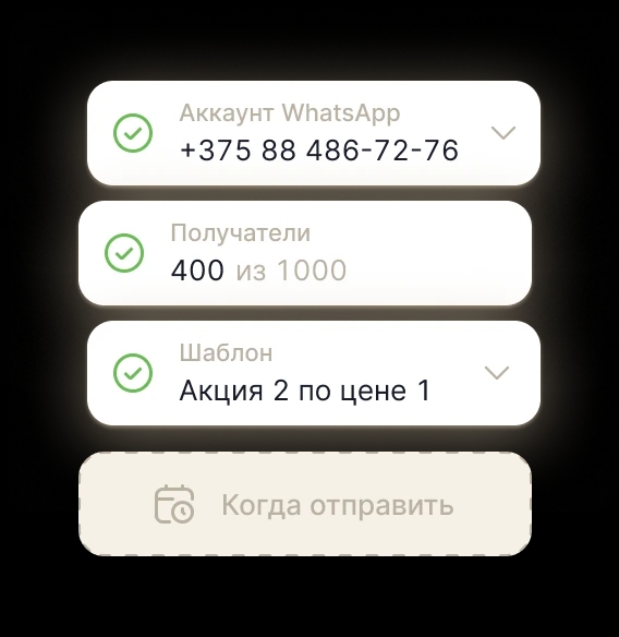 Заполнение формы для рассылки в WhatsApp.