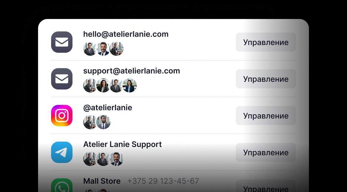 Подключённые аккаунты мессенджеров и соцсетей в YoLead